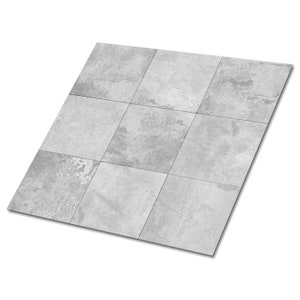 Puede incluir: Un conjunto de nueve baldosas cuadradas de color gris claro con un acabado texturizado sutil. Las baldosas están dispuestas en un patrón de cuadrícula de 3x3.