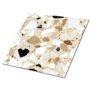 Terrazzo Pattern Vinyl Tiles Flooring, Beige Vinyl Floor Tiles, Black Vinyl Tiles For Bathroom, Classic Luxury Vinyl Tile