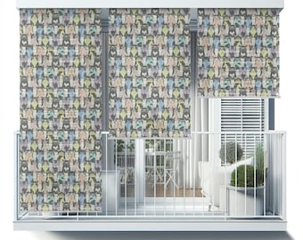 Multicolour Patio Roller Blinds, Cats In Glasses And Bow Ties Shades, Animals Exterior Roller Shades, Window Blinds