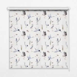 Light Diffusing And Room Darkening Blinds, Animals, White, Blue, Heron, Contemporary Roller Blinds, Handmade Roller Shades