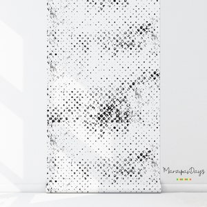 Grunge dots wallpaper Zwart-witte muurschildering, Polka dots behang, Verwisselbaar behang, Peel en stick wanddecor, Minimalistisch 38 afbeelding 3