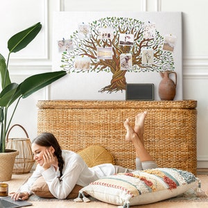 Árbol con raíces, Mood Board, Lienzo XXL, Marrón, Tablero de corcho, Pines incluidos, Patrón personalizado