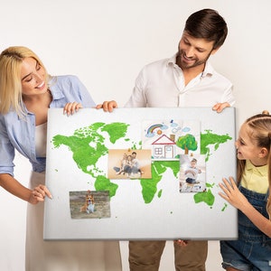 Mapa del mundo, tablero de estado de ánimo, lienzo XXL, multicolor, tablero de corcho, chinchetas, patrón personalizado