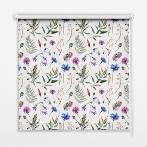 Blinds, Light Diffusing And Room Darkening, Colorful blooming flowers, Green and Blue, Plants, Printed Pattern, Stylish Window Decor