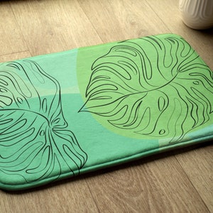 Non-slip Rug, Bath Runner, Monster Leaves, Green, Floral Pattern, Small Mat, Modern Bathroom Rug, Soft Carpet