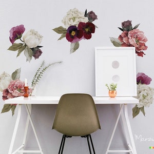 Pansies With Classic Peonies Vinyl Set, Peel And Stick, Plants Art, Retro Design, Botanical Removable Stickers #8