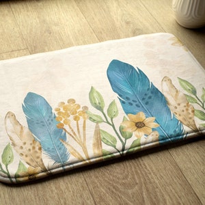 Yellow Animal Pattern, Bird Feathers, Non-slip Rug, Bathroom Mat, Compact Rug, Bath Runner, Floor Decoration