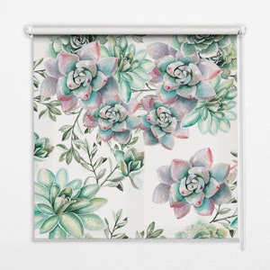 May include: A white background with a repeating pattern of watercolour succulents in shades of green, pink, and purple.