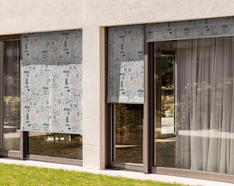 Multicolour Backyard Roller Blinds, Unicorns Trees Clouds Mountains Shades, Animals Roll Up Shades, Custom Blinds