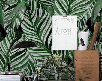 Dark Tropical Jungle Leaves Removable Wallpaper, Delicate Art Wall, Self Adhesive, Watercolor Wall Decor, Contemporary Wallpaper #128