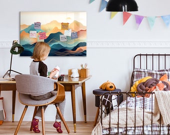 Mountain landscape Note Board, Magnetic Message Board, Multicolour Chore Board, Abstraction Pattern