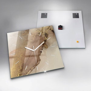 Modern Beige Abstraction Glass Clock, Brown Modern Wall Clock, Unique ...