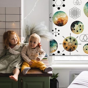 Sheer Or Blackout Variations Avaible Blinds, Geometric, Black, Not, Colorful wheels, Kitchen Window Blinds, Bedroom Window Treatments