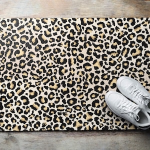 Leopard Welcome Mat, Personalized Doormat, Cute Doormat, Beige Entrance Mat, Animal Pattern