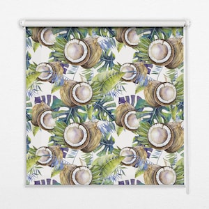 Blinds, Light Diffusing And Room Darkening, Coconuts and leaves, Brown and Green, Plants, Kitchen Window Blinds, Stylish Window Decor