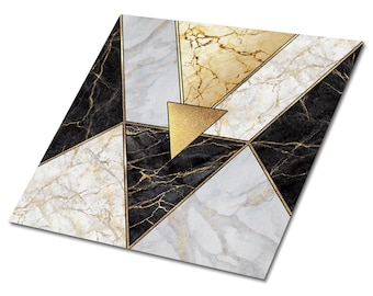 Stone Triangles Vinyl Floor Tiles, Black Vinyl Floor Tiles, Gold Vinyl Wall Panels, Geometric Luxury Vinyl Tile, Housewarming Gift