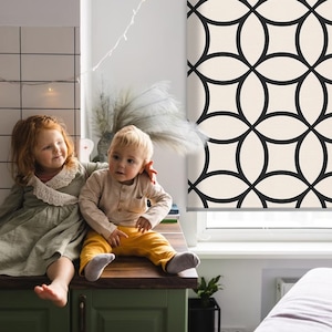 Blinds, Sheer Or Blackout Variations Avaible, Abstract circles, White and Black, Geometric, Printed Pattern, Handmade Roller Shades