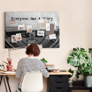 Everyone Has A Story, Photo Wall Display, Canvas Print, Black and white, XXL Cork Board, Pins included, Custom Pattern