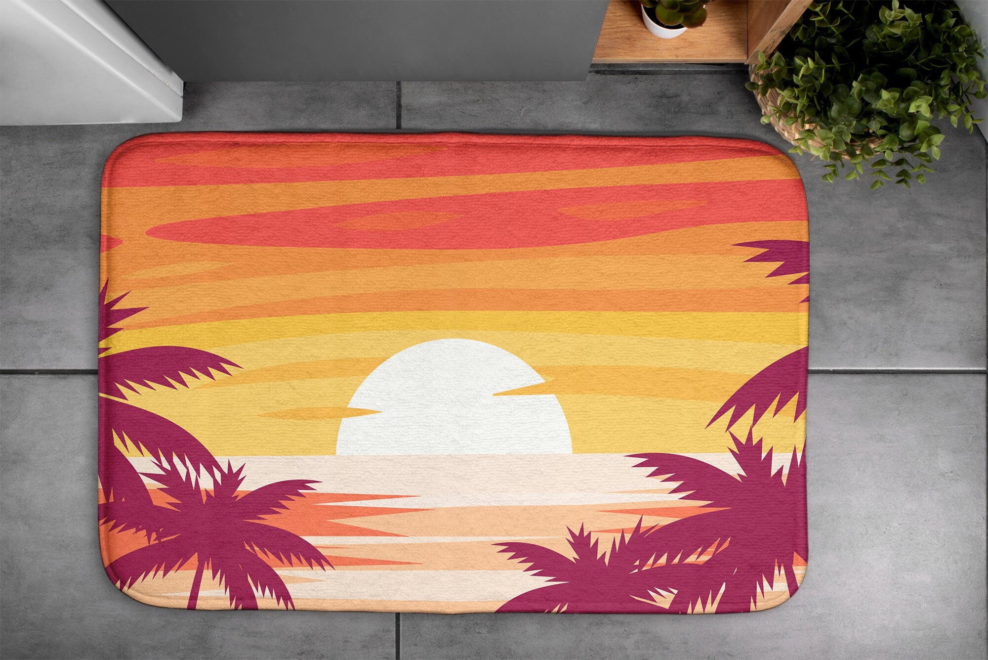 Tropical Beach, Yellow Summer Pattern, Soft Carpet, Bath Runner, Small ...
