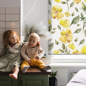 Blinds, Sheer Or Blackout Variations Avaible, Yellow flowers, Yellow and Green, Plants, Printed Pattern, Stylish Window Decor