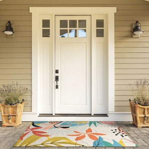 Leaves And Flowers Outdoor Mat, Multicolour Welcome Rug, Floral Front Rug, Non-Slip Doormat, Personalized Doormat, Cute Doormat