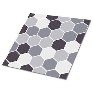 May include: A geometric pattern of white, gray, and dark gray hexagons. The hexagons are arranged in a repeating pattern.