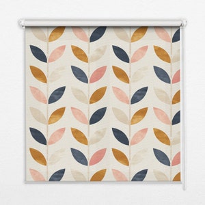 Blinds, Light Diffusing And Room Darkening, Geometric leaves, Pink and Blue, Plants, Kitchen Window Blinds, Bedroom Window Treatments