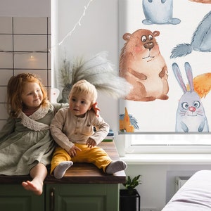 Blinds, Sheer Or Blackout Variations Avaible, Forest animals, Gray and Orange, Animals, Kitchen Window Blinds, Handmade Roller Shades