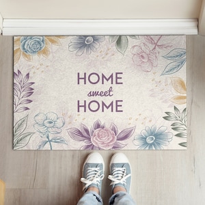 Home Sweet Home Front Door Mat, Personalized Doormat, Text Pattern, Cute Doormat, Entrance Mat Beige