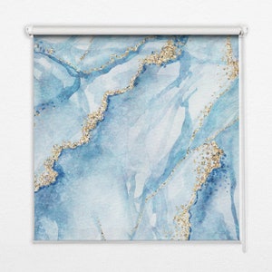 Light Diffusing And Room Darkening Blinds, Abstraction, Blue, Golden, Blue marble, Kitchen Window Blinds, Bedroom Window Treatments