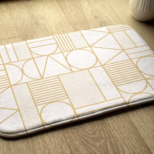 Non-slip Rug, Bath Runner, Geometric Figures, Yellow, Artistic Pattern, Small Carpet, Bathroom Rug, Soft Material