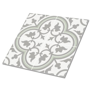 Flower Motifs Vinyl Tiles, Gray Vinyl Floor Tiles, Green Vinyl Tiles For Bathroom, Mosaic Luxury Vinyl Tile, Housewarming Gift