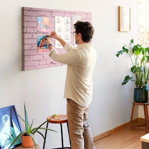 Brick Wall, XXL Cork Board, Canvas Print, Pins included, Custom Pattern, Photo Wall Display, Pink