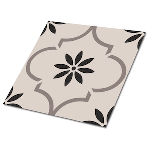 Ornament Flower Pattern Vinyl Tiles, Beige Vinyl Tiles Flooring, Black Vinyl Wall Panels, Oriental Vinyl Tiles For Bathroom