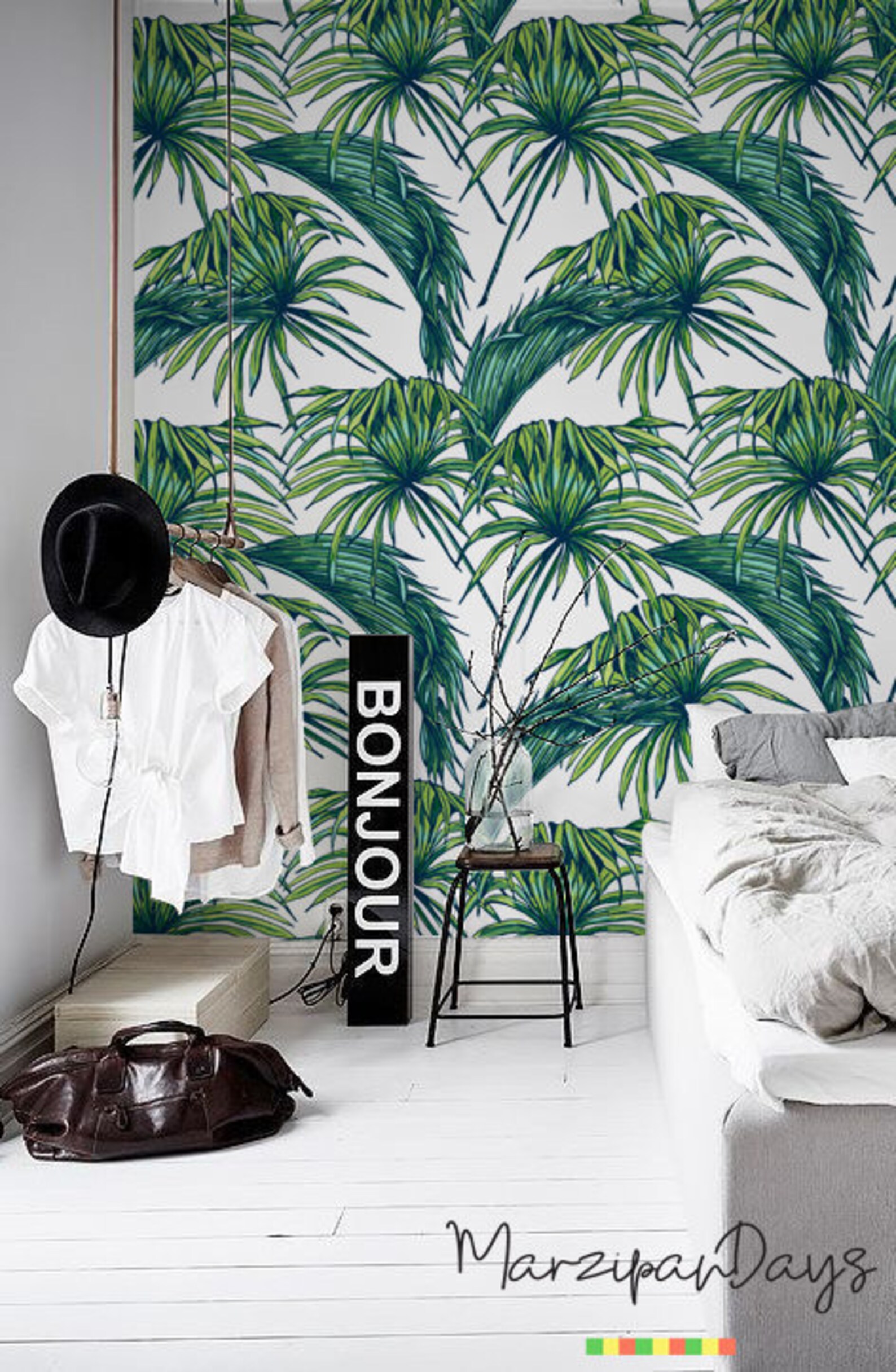 Tropical Jungle Removable Wallpaper Watercolor Wall Decor Etsy