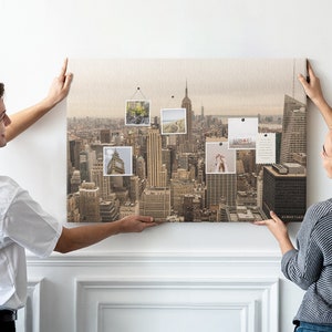 City Landscape, Bulletin Board, XXL Canvas, Brown, Cork board, Pins included, Personalized Pattern