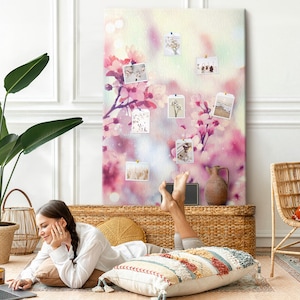 Flores de primavera, Tablero de corcho, Tablero de notas XXL para estudiantes, Chinchetas, Patrón personalizado, Tablero de estado de ánimo, Rosa