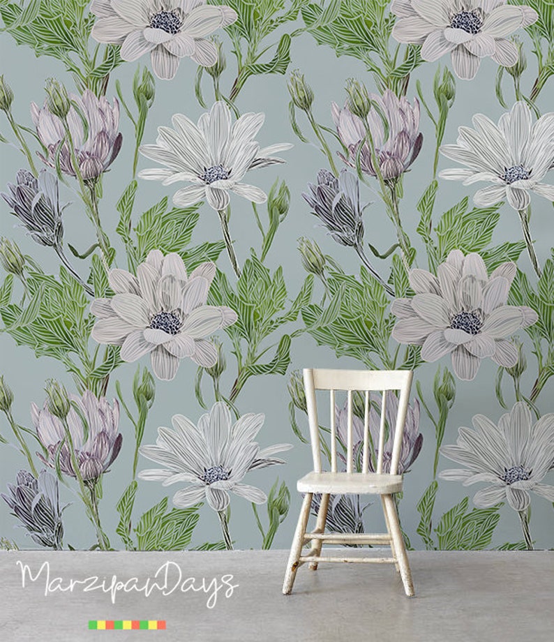 Modern Daisies Floral removable wallpaper wallpaper Etsy