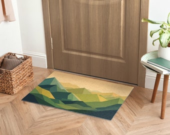 Geometrische Berge Haustürmatte, personalisierte Fußmatte, Eingangsmatte Gelb, coole Fußmatte, Landschaftsmuster