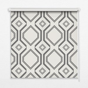 Blinds, Light Diffusing And Room Darkening, Diamonds, White and Black, Geometric, Contemporary Roller Blinds, Handmade Roller Shades