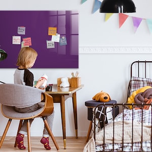 Pizarra magnética para pared con fotos de color violeta, para niños, grande, para notas