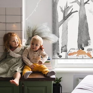 Sheer Or Blackout Variations Avaible Blinds, Plants, Gray, Orange, Trees and foxes, Contemporary Roller Blinds, Handmade Roller Shades