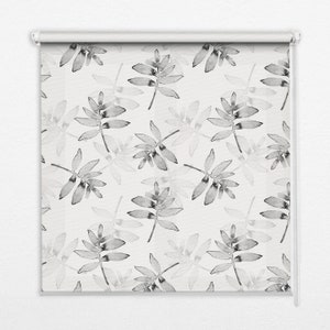 Blinds, Light Diffusing And Room Darkening, Monochrome leaves, Gray and White, Plants, Kitchen Window Blinds, Handmade Roller Shades