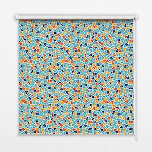 Light Diffusing And Room Darkening Blinds, Geometric, Blue, Yellow, Colorful shapes, Contemporary Roller Blinds, Stylish Window Decor