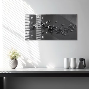 Black Abstraction Glass Clock, Black Modern Wall Clock, Unique Wall Clock, Tempered Glass Clock, Black House Decor