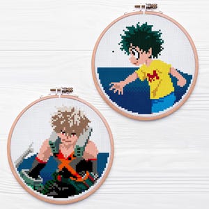 Bakugo x Deku Lake Scene Paired 5 inch Mini Hoops Cross Stitch Embroidery Pattern
