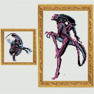 Alien Xenomorph Cross Stitch Large and Mini 2 Embroidery Patterns