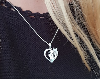 Silver wolf necklace, wolf jewelry, heart with wolf necklace, wolf head with heart necklace, gold wolf necklace best gifts for teenage girls