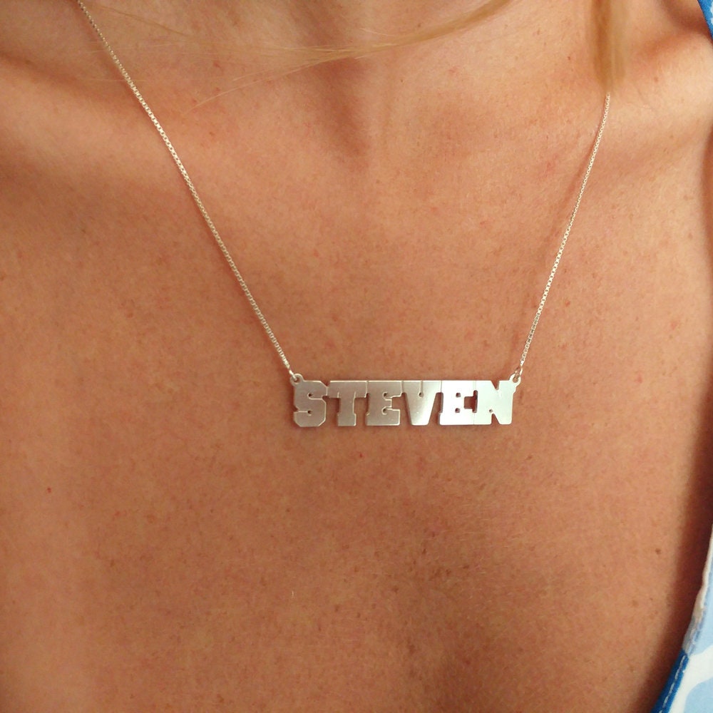 College Name Necklace, Collage Jewelry, Collage Font Necklace, Big Letters Name Necklace, Large Name Necklace, College Gift Ideas