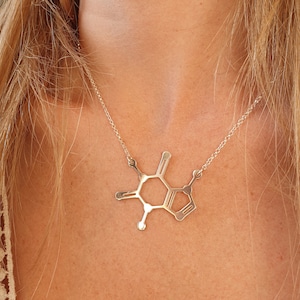 Molecule Caffeine Necklace, Coffee Molecule Necklace Silver / Gold
